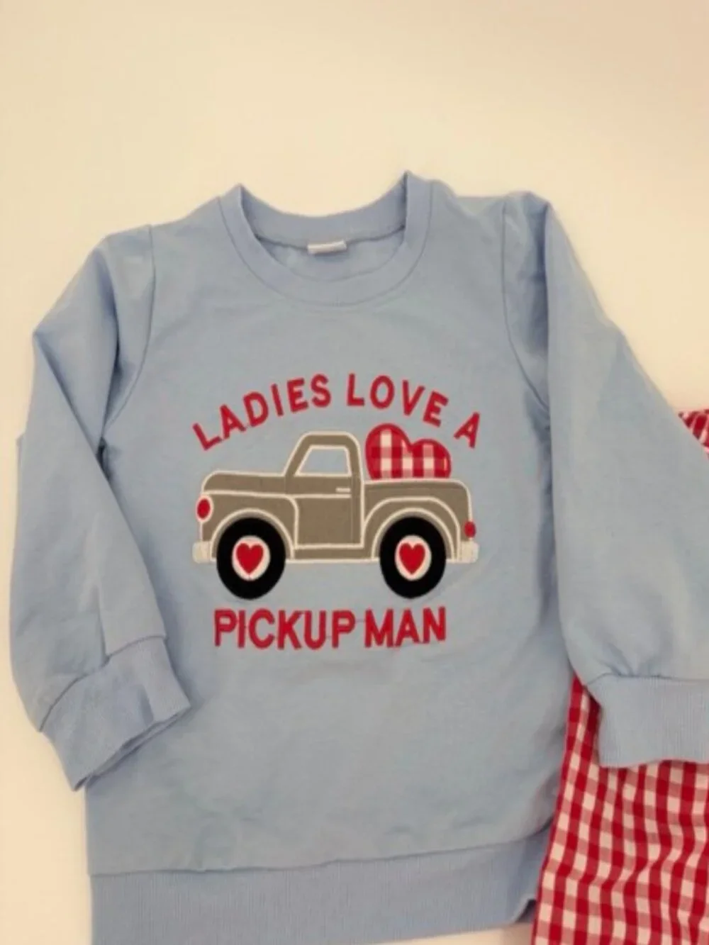 Boy's Valentine Outfit Size 3-4 Ladies Love A Pickup Man Red Checkered Matching